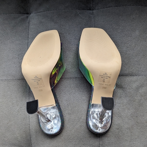 Wondrous Nine West Iridescent Heeled Slide Sandals - Size 7 - Picture 3 of 8